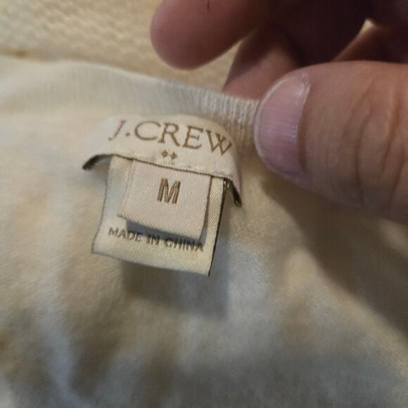 J.Crew Factory Ivory Merino Wool Blend Sweater Mesh Sleeve Medium - Picture 3 of 8